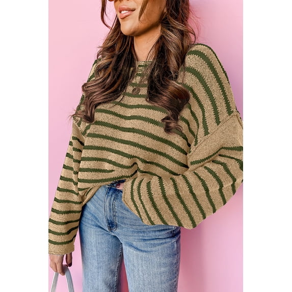 Redhotype Chic Drop Shoulder Sweater - Striped Coziness for Every Occasion!
