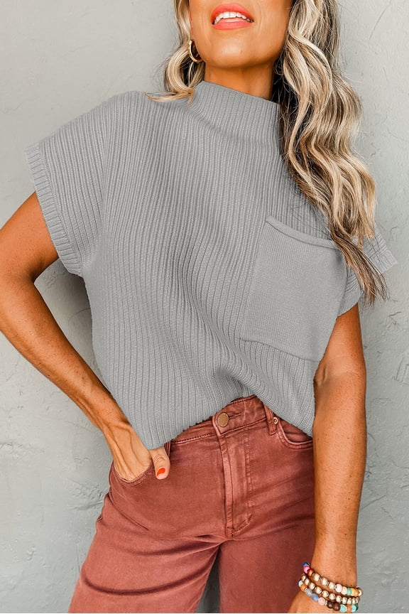 Chic Gray Ribbed Sweater | Patch Pocket | Fit for Any Occasion!