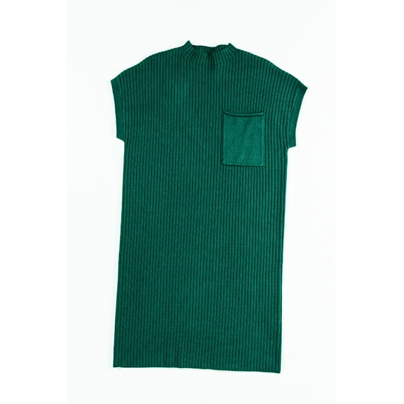 Redhotype Chic Knit Dress with Green Pockets: Versatile & Cozy