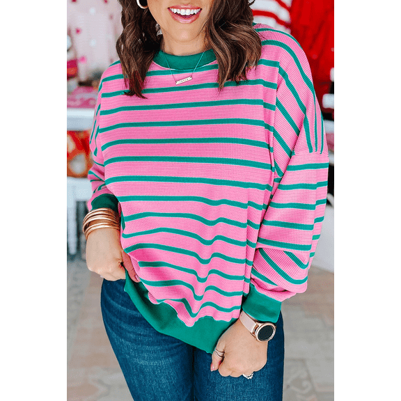 Redhotype Chic Pink Striped Sweater - Plus Size, Stay Cozy & Stylish!