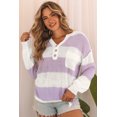 thumbnail image 1 of Redhotype Chic Pink Striped Sweater: Split Neck Button-Up, Evergreen Fashion, 1 of 8