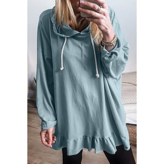 Redhotype Chic Ruffle Hem Hoodie - Cozy Long-Sleeve All-Day Elegance!