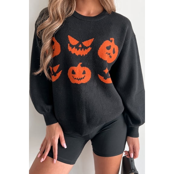 Redhotype 'Chic Spooky Sweater: Black Pumpkin Face - Relaxed Drop Shoulder Top'