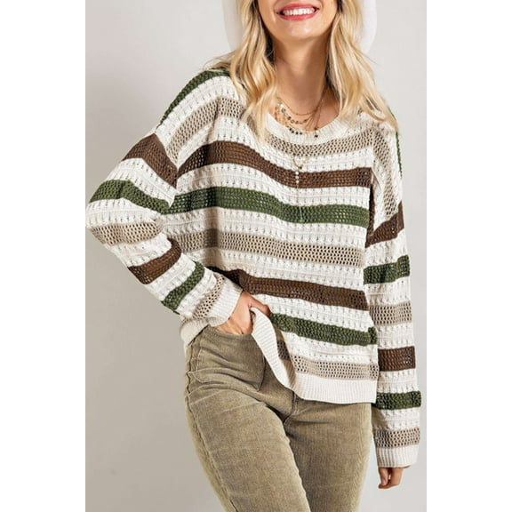 Redhotype Chic Stripe Crocheted Cardi - Stylish, Slim-Fitting Sweater