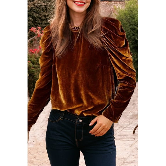 Redhotype Chic Velvet Top: Puff Sleeves & Ruffle Collar - Elegant Formal Fit