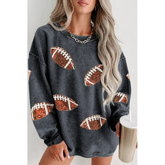 Redhotype Chic Vintage Sequin Rugby Graphic Hoody - Perfect Game-Day Look!