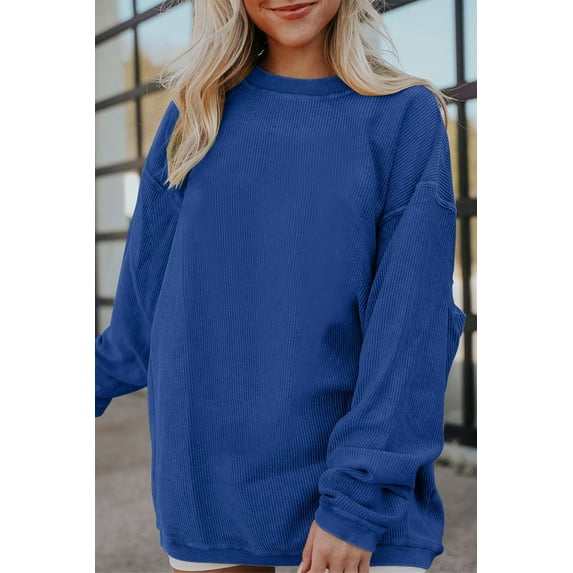 Redhotype Cozy Oversized Ribbed Dark Blue Sweatshirt - Your Year-Round Staple!