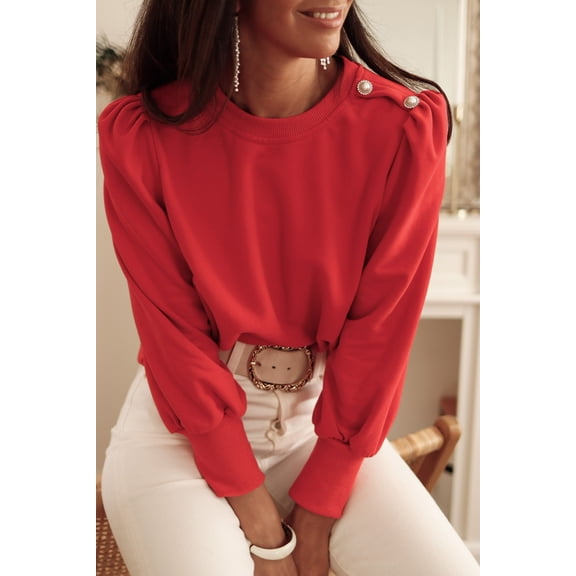 Redhotype Elevate Your Wardrobe: Red Long-Sleeve Button-Tab Top - Versatile Essential