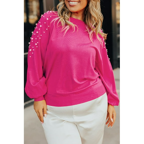 Redhotype Plus Size Sweater: Pink Pearl Raglan - Chic, Cozy, Elegance!
