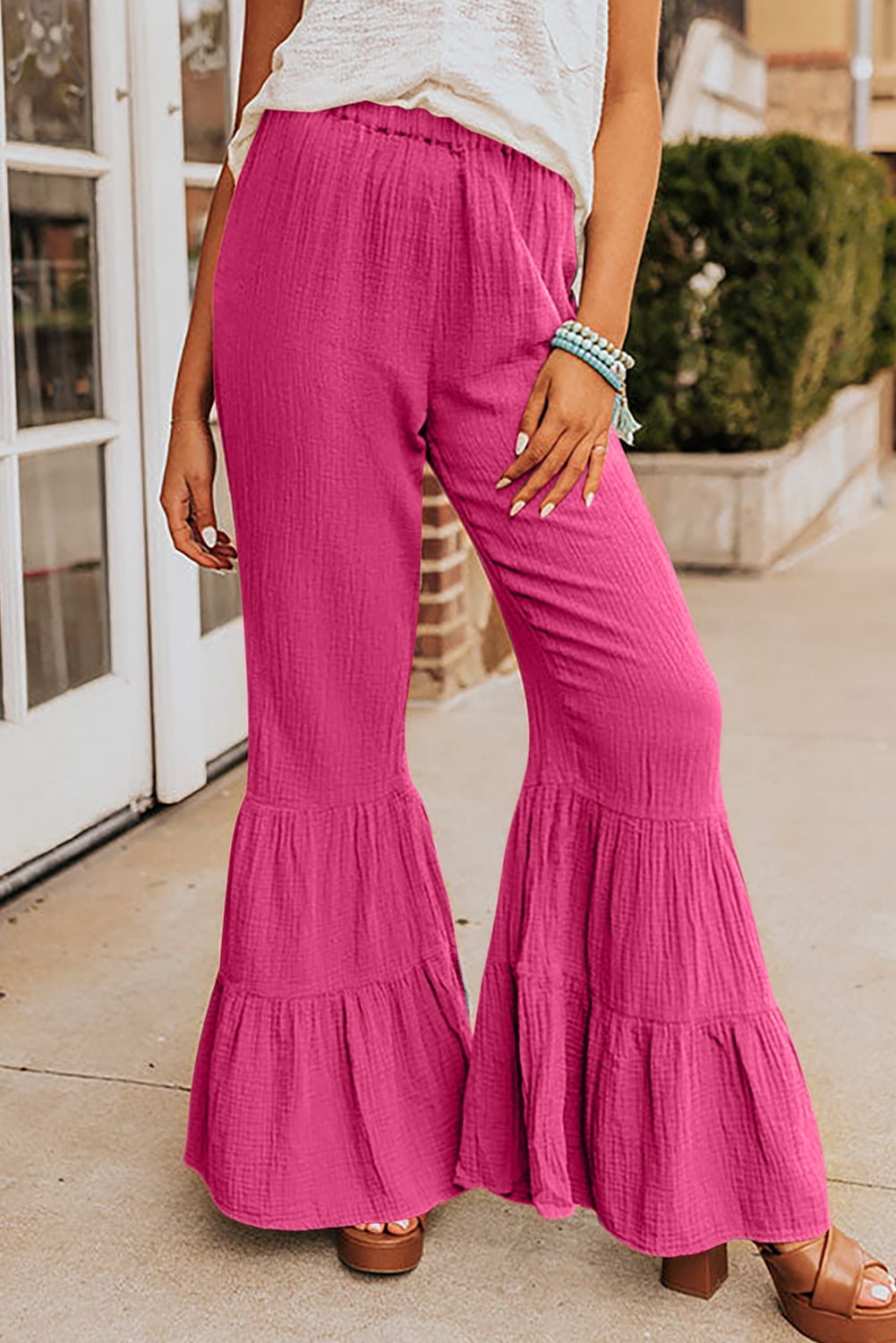 Redhotype Rosy Textured High-Waist Bell Bottoms - Stylish Essential for ...