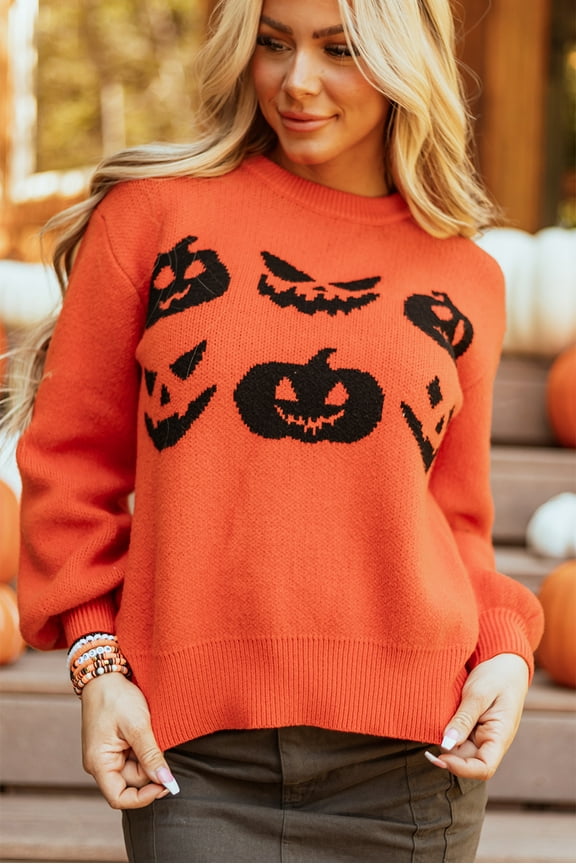 Spooky Fun Sweater: Pumpkin Face, Droptail, Long Sleeves