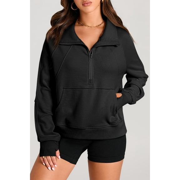 Redhotype Stylish Black Zip-Up Kangaroo Pocket Sweatshirt - Versatile Fit for Every Occasion!