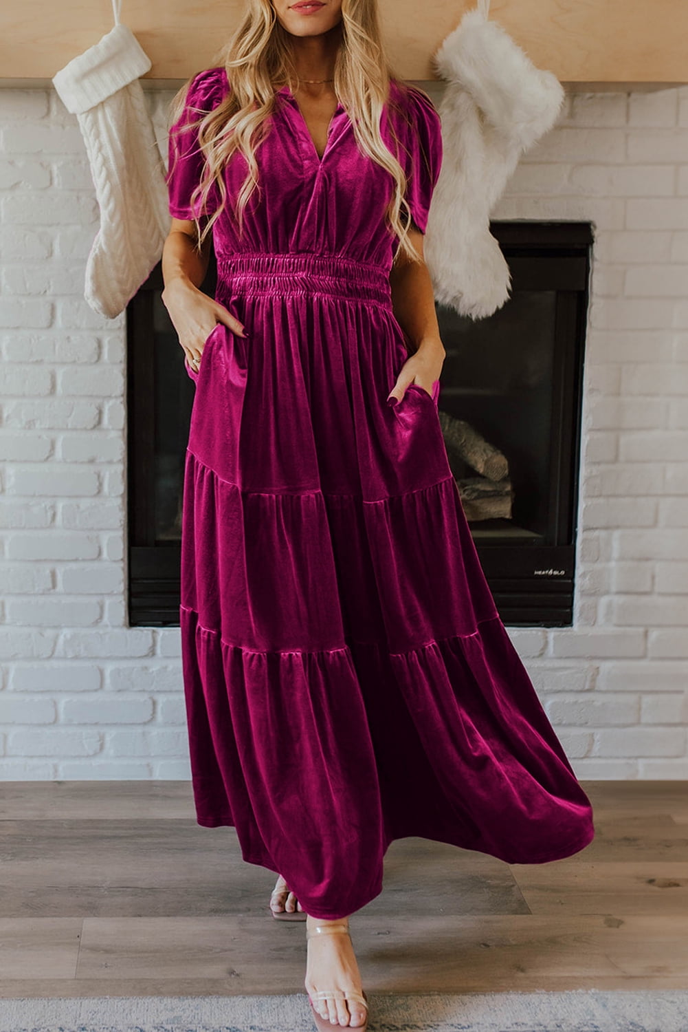 Red Velvet Tiered Maxi Dress main image 0