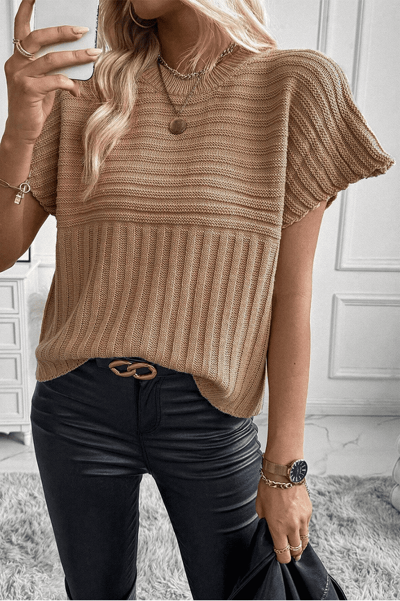 Versatile Beige Knit Sweater: Effortless Chic, Sizes 0-2