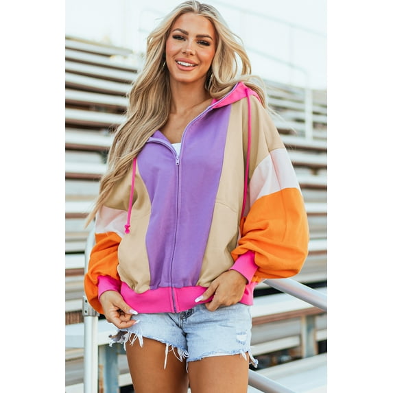 Redhotype Vibranet Hoodie - Trendy Full-Zip Patchwork, Women's Style