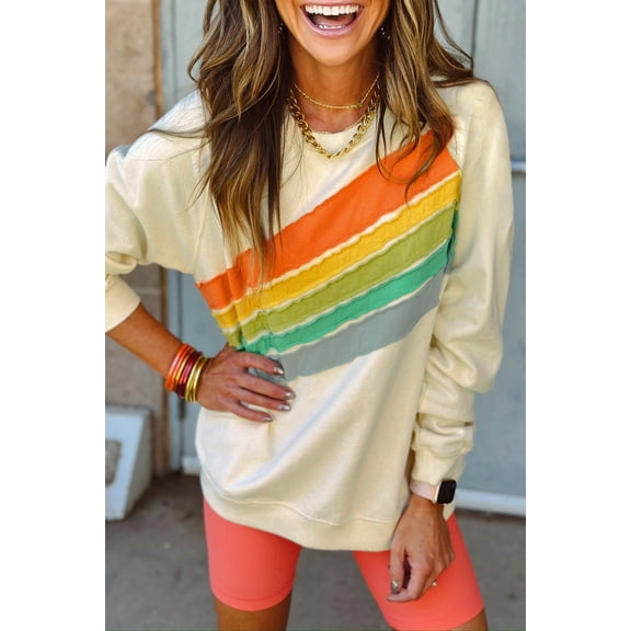 Redhotype Vibrant Apricot Striped Pullover - Stylish Hoodie for Women