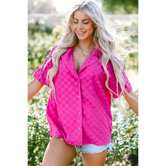 Redhotype Vibrant Bright Pink Lapel Neck Blouse - Stand Out in Style!