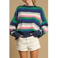 thumbnail image 1 of Redhotype Vibrant Green Striped Sweater – Drop Shoulder Knit, Style Sensation!, 1 of 8