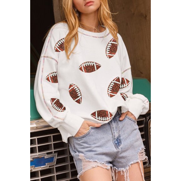 Redhotype Vibrant Sequin Rugby Graphic LS Crewneck - Team Spirit Vibe!