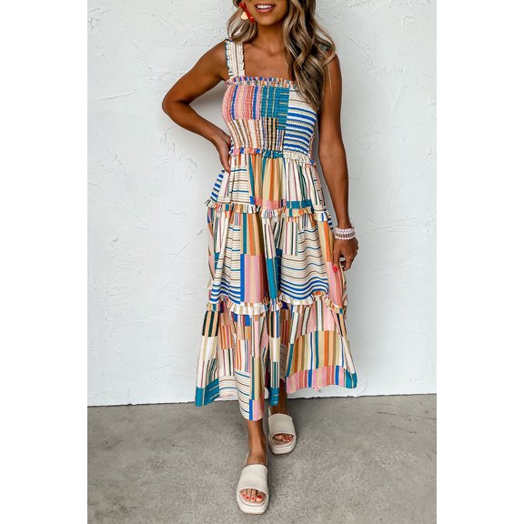 Redhotype Vibrant Wide-Strap Smocked Maxi Dress - Summer Elegance Unveiled