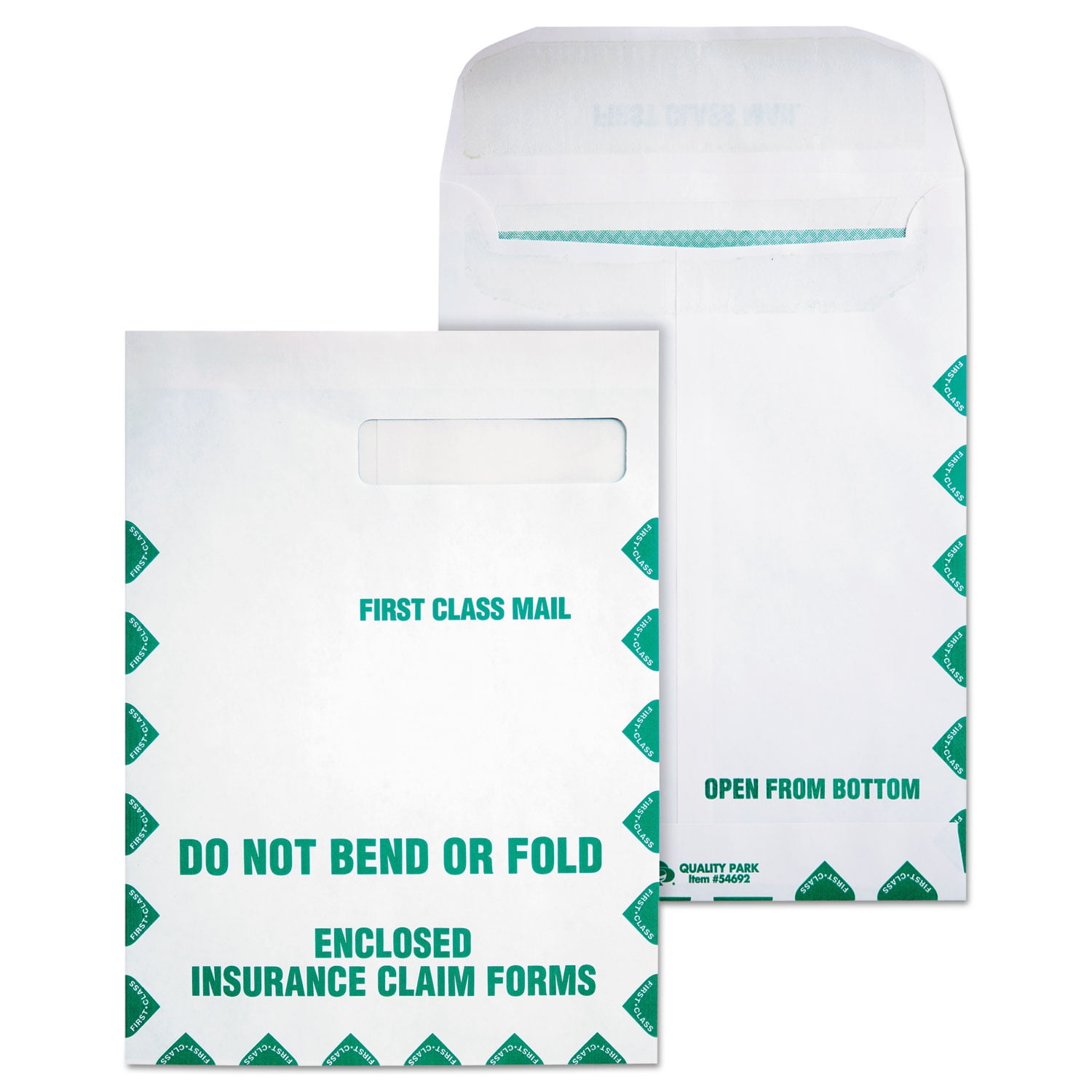 Quality Park QUA54692 9 in. x 12.5 in. Redi-Seal Adhesive Closure Cheese Blade Flap Insurance Claim Form Envelope - White (100/Box)