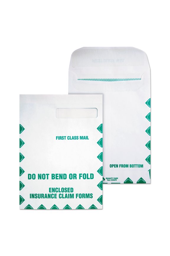9 in. x 12.5 in. Redi-Seal Adhesive Closure Cheese Blade Flap Insurance Claim Form Envelope - White (100/Box)