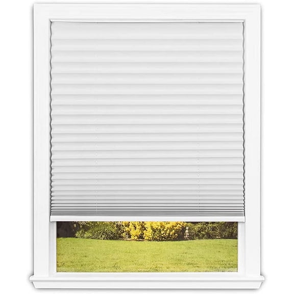 Redi Shade No Tools Easy Lift Trim-at-Home Cordless Pleated Light Blocking Fabric Shade White, 30" W x 64" L, (Fits windows 19"- 30")