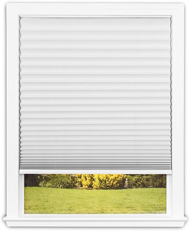 Redi Shade No Tools Trim-at-Home Easy Lift Pleated Fabric Cordless Shade, Light Filtering, White, 48" W x 64" L, Fits Windows 31" W to 48" W