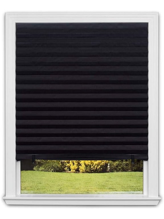 No Tools Original Blackout Pleated Paper Shade Black, 36 in x 72 in
