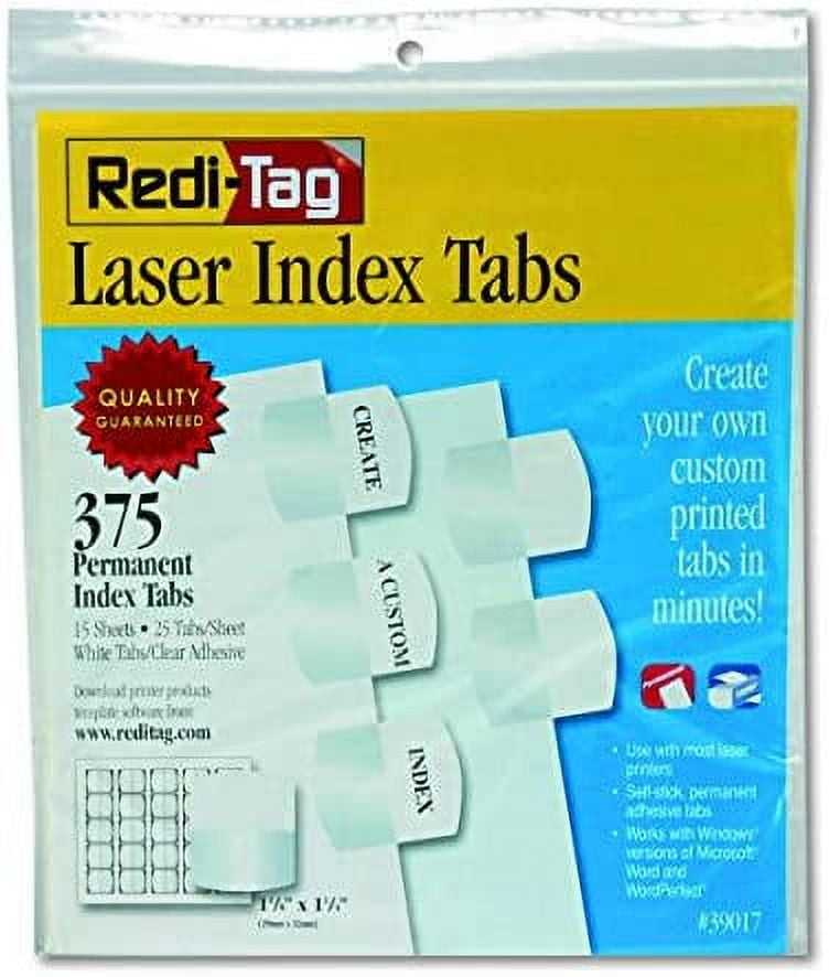 RediTag Laser Print Customizable Index Tabs, Permanent Adhesive, 11/8