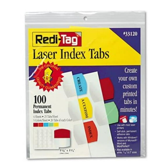 Redi-Tag  Laser Printable Index Tabs - Five Colors - 100-Pack