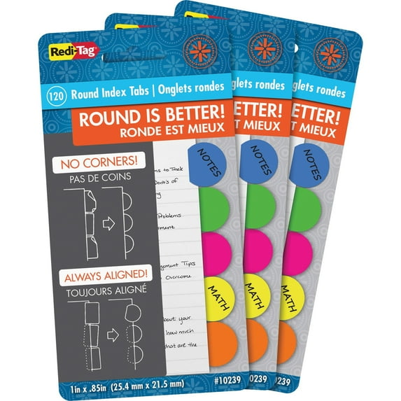 Redi-Tag, RTG10248, Round Index Tabs, 3 / Pack