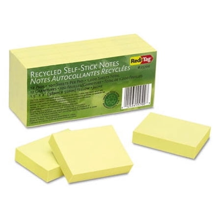 2PK-Redi-Tag 100% Recycled Notes, 1 1/2 x 2, Yellow, 12 100-Sheet Pads/Pack (25700)
