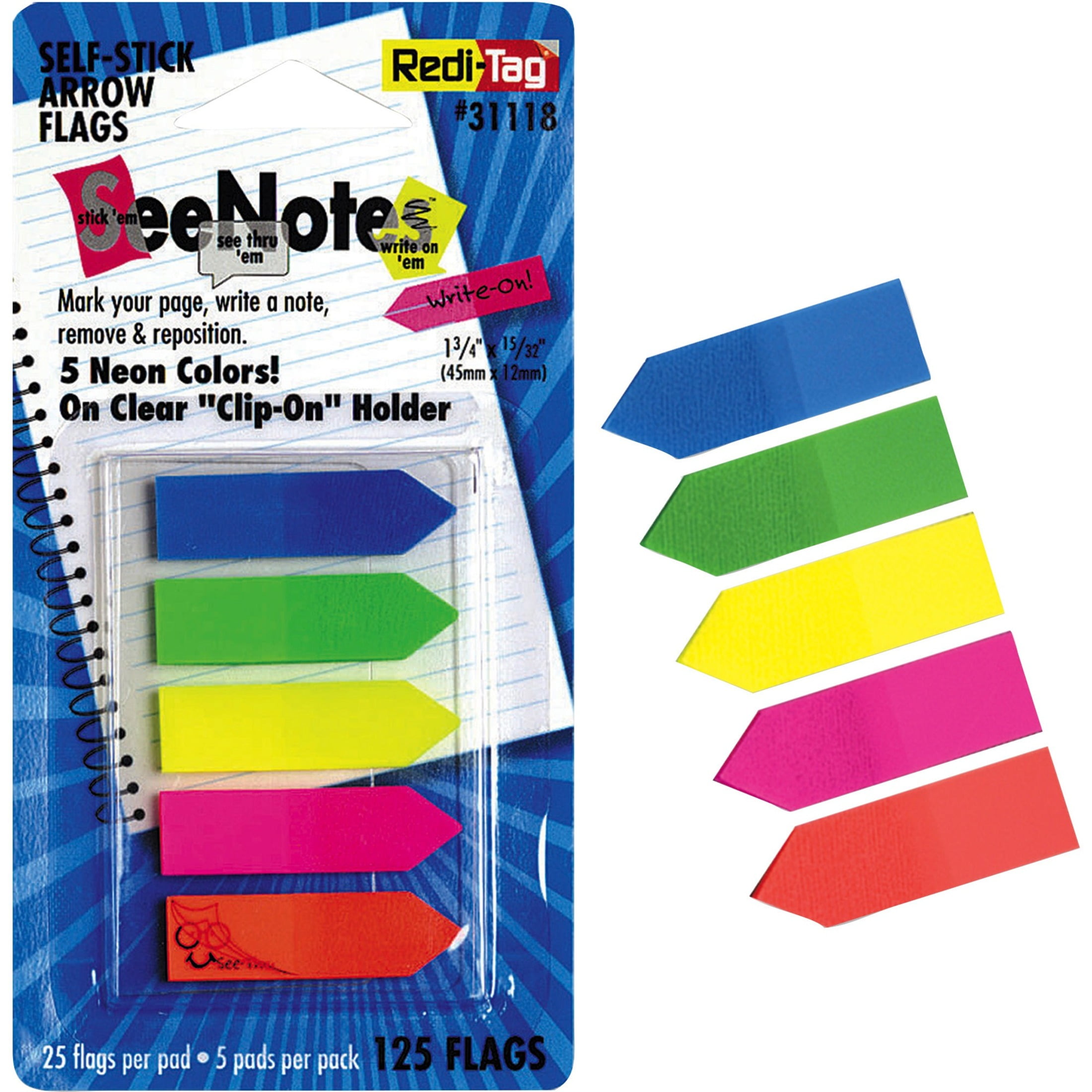 Button Flag Tags Redi-Tag RTG31118 Plain Write-on Arrow Flags in Holder 125/Pack ...