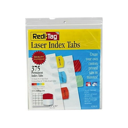 Redi-Tag, RTG39020, Laser Printable Index Tabs, 375 / Pack