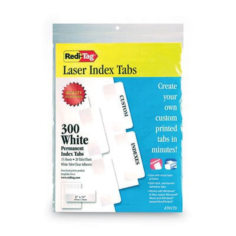 Redi-Tag RTG39170 Laser Printable Index Tabs, 1/5-Cut Tabs, White, 2 ...