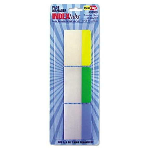 Redi-Tag  Write-On Self-Stick Index Tabs-Flags 1.5 x 2 Blue Green Yellow 30-Pack