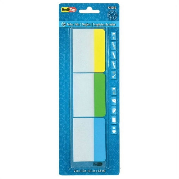 Redi-Tag Write-On Self-Stick Index Tabs/Flags, Assorted Colors, 1 1/2" x 2", Pack Of 30