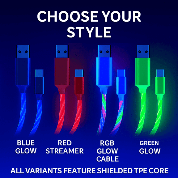 Redi Tech Go™ Green Streamer RGB USB-A to USB-C Cable 60W 3A – 3.3ft, 3.1 Intelligent Charging, Pure Copper – Fast Charge for iPhone 17, Android, MacBook & Steam Deck