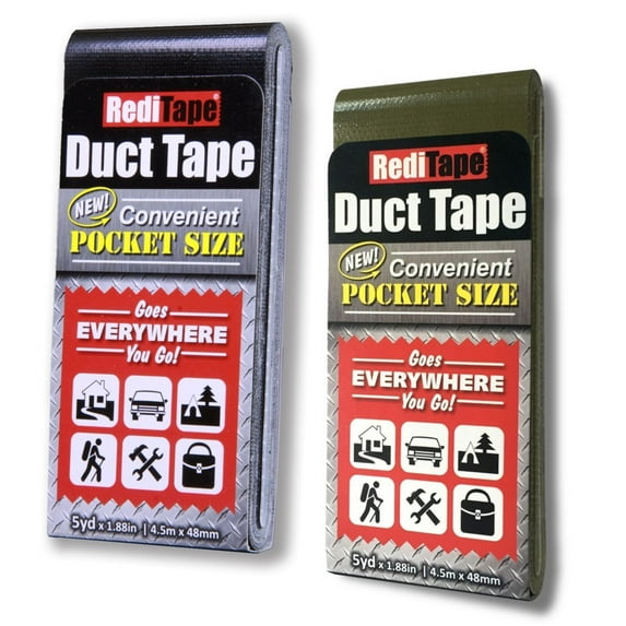 RediTape Travel Size Pocket Duct Tape 2-Pack | 1.88 inches x 5 yards per Flat Pack (Black & Olive Drab Green)