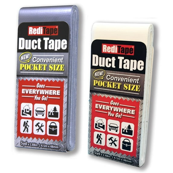 RediTape Travel Size Pocket Duct Tape 2-Pack | 1.88 inches x 5 yards per Flat Pack (Silver & White)