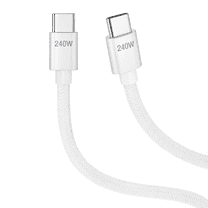 RediTech Go™ 240W USB-C to USB-C Cable, 4ft Braided Pearl Silver – Buy 1 Get 1, 2 Cables Total