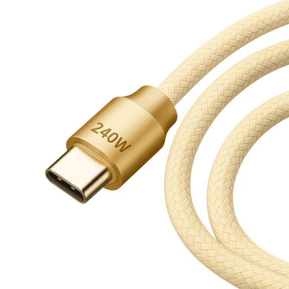 RediTech Go™ 240W USB-C to USB-C Braided Charging Cable (4ft, Gold) – Fast Charge, E-Marker Chip – Compatible with iPhone 17, MacBook Pro, Galaxy S24, Pixel
