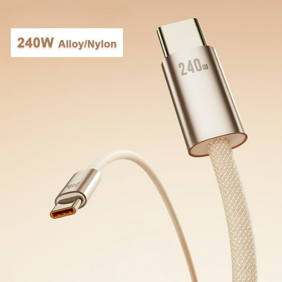 RediTech Go 240W USB-C to USB-C Braided Charging Cable (4ft, Gold)  Fast Charging, E-Marker Chip  Compatible with iPhone 17, MacBook Pro, Galaxy S24, Pixel