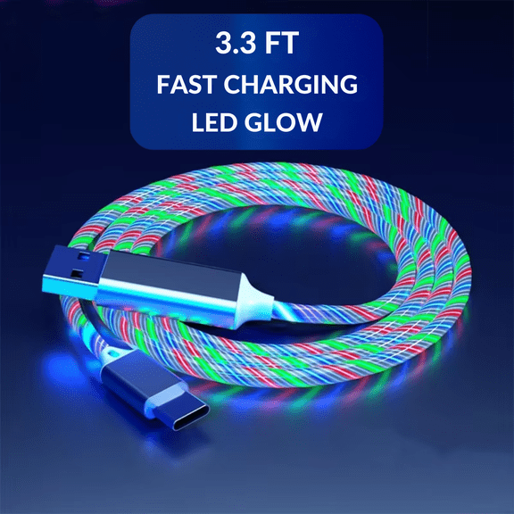 RediTech Go™ RGB Charging Cable, USB-A to USB-C, 3.3ft, Red Green Blue Glow, Durable Braided, Fast-Charge Core