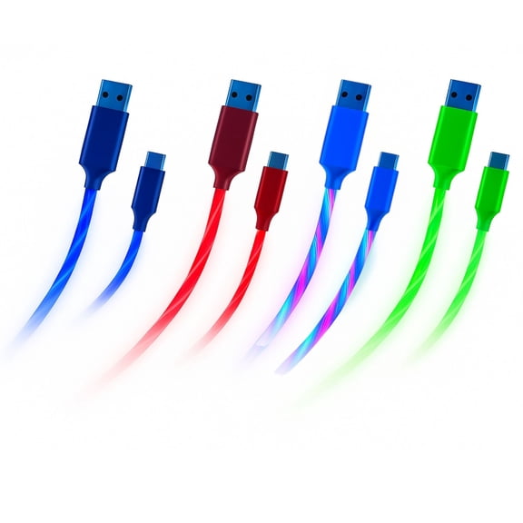 RediTech Go RGB Fast Charging Cables  4-Pack Value Bundle (Buy 1 Get 4)  3.3ft Braided USB-A to USB-C, 60W 3A, Intelligent Chip  Red, Green, Blue & Multicolor