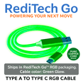 thumbnail image 1 of RediTech Go™ RGB USB-C to USB-A Cable – Green Glow, 3.3ft, Fast Charge, Braided, Shielded, Copper Core, 1 of 6