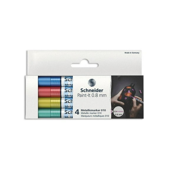 Schneider Paint-It 010 Metallic Markers, 0.8 mm Tip, Wallet, 4 Assorted Ink Colors (Set 2)