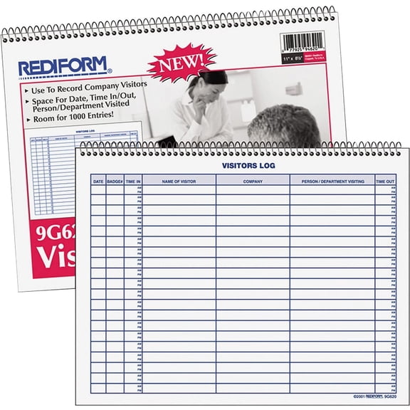 Rediform 9G620 Visitors Log Book,1000 Entries,Wire,50 Pgs,11-Inch x8-1/2-Inch,White
