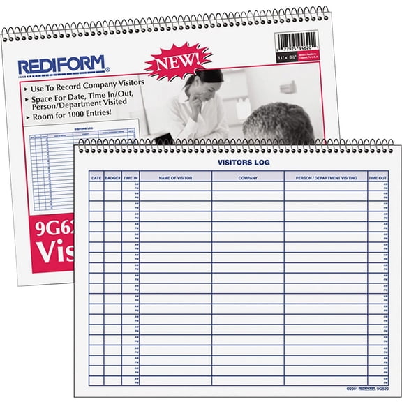 Rediform 9G620 Visitors Log Book,1000 Entries,Wire,50 Pgs,11-Inch x8-1/2-Inch,White